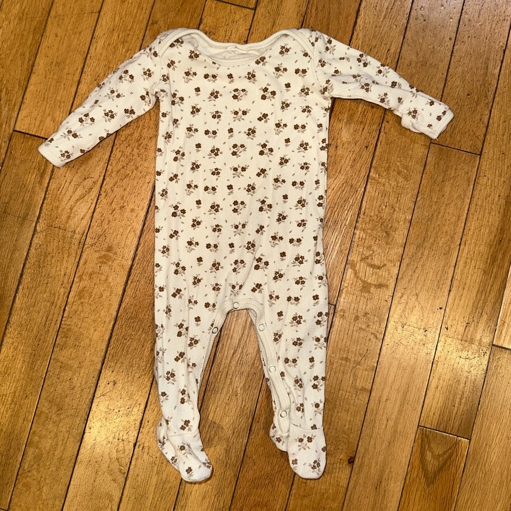 Quincy Mae Cream and Brown Floral Footie